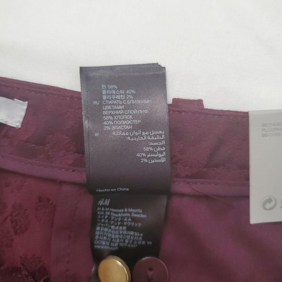 H&M Women’s Tonal Floral Print Burgundy Trouser Slim Leg Pants Size 8 NWT - Picture 11 of 15
